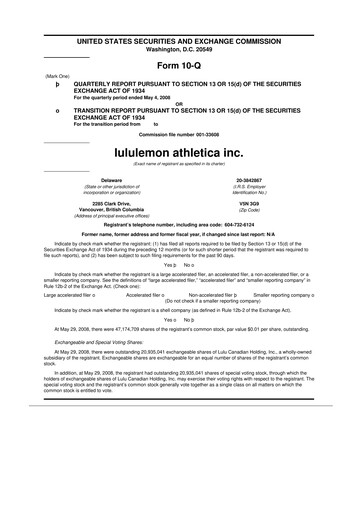 Thumbnail lululemon athletica 10-Q Quarterly Report FY 