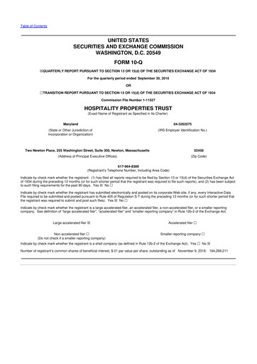 Thumbnail Service Properties Trust 10-Q Quarterly Report FY2016 