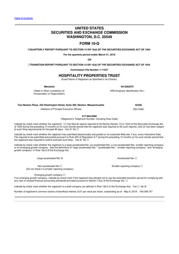 Thumbnail Service Properties Trust 10-Q Quarterly Report FY2018 