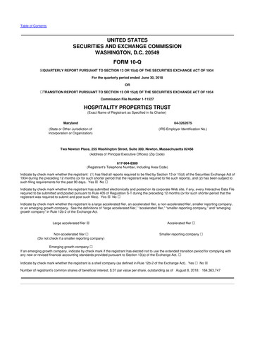 Thumbnail Service Properties Trust 10-Q Quarterly Report FY2018 