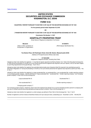 Thumbnail Service Properties Trust 10-Q Quarterly Report FY2018 