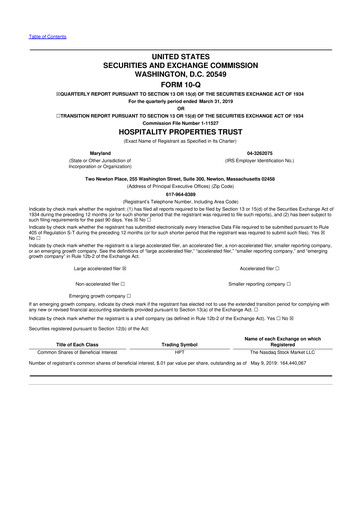 Thumbnail Service Properties Trust 10-Q Quarterly Report FY2019 