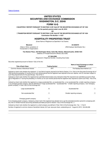 Thumbnail Service Properties Trust 10-Q Quarterly Report FY2019 