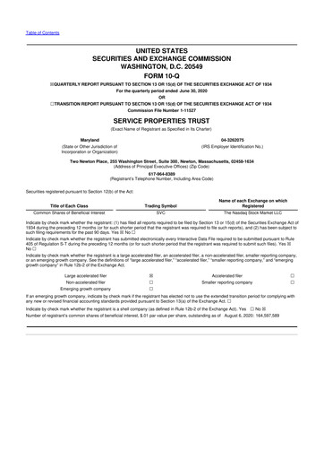 Thumbnail Service Properties Trust 10-Q Quarterly Report FY2020 