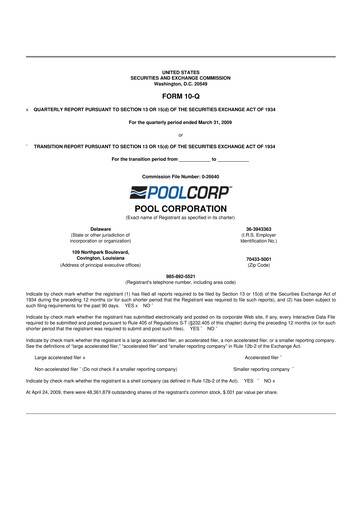 Thumbnail POOLCORP 10-Q Quarterly Report FY 