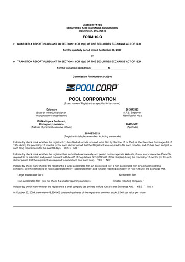 Thumbnail POOLCORP 10-Q Quarterly Report FY 