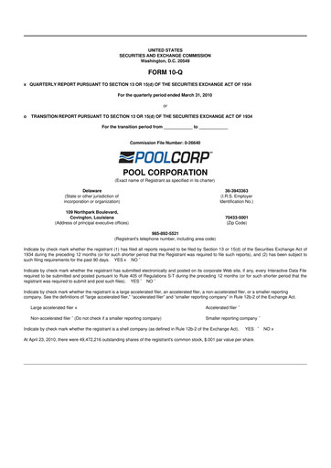 Thumbnail POOLCORP 10-Q Quarterly Report FY 