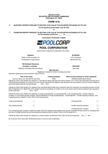 Thumbnail POOLCORP 10-Q Quarterly Report FY2019 