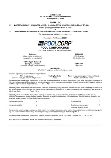 Thumbnail POOLCORP 10-Q Quarterly Report FY2021 