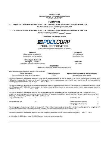 Thumbnail POOLCORP 10-Q Quarterly Report FY2022 
