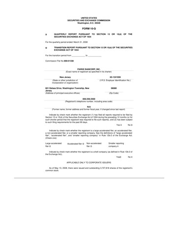 Thumbnail Parke Bancorp 10-Q Quarterly Report FY 