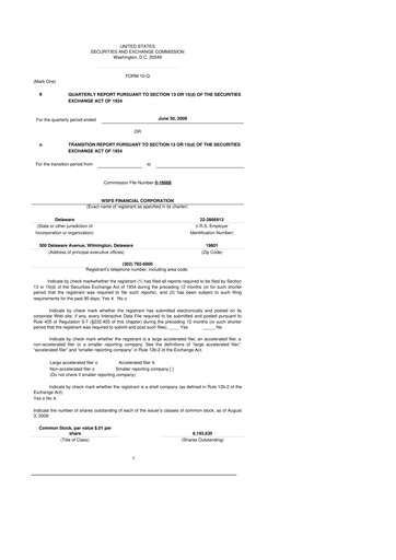 Thumbnail WSFS Financial 10-Q Quarterly Report FY 