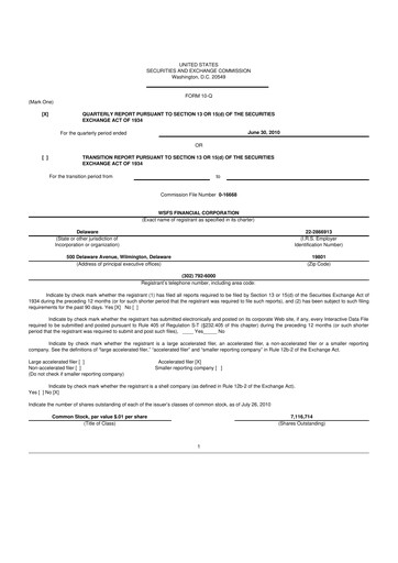Thumbnail WSFS Financial 10-Q Quarterly Report FY 