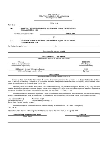 Thumbnail WSFS Financial 10-Q Quarterly Report FY 