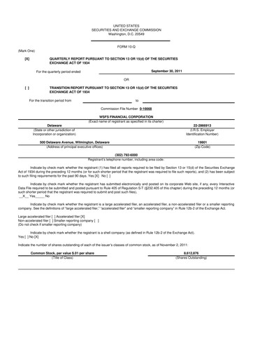 Thumbnail WSFS Financial 10-Q Quarterly Report FY2011 