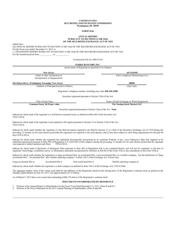 Thumbnail Parke Bancorp 10-K Annual Report 2011