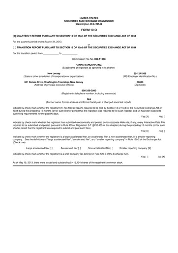 Thumbnail Parke Bancorp 10-Q Quarterly Report FY2013 