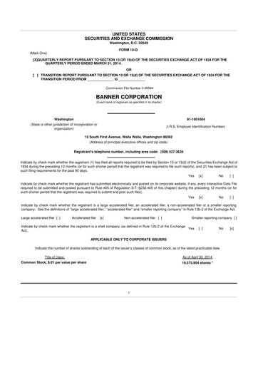 Thumbnail Banner Bank
 10-Q Quarterly Report FY2014 