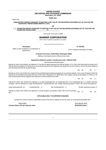 Thumbnail Banner Bank
 10-Q Quarterly Report FY2015 