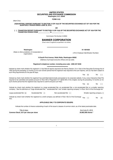 Thumbnail Banner Bank
 10-Q Quarterly Report FY2015 