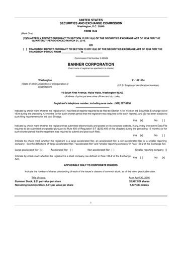 Thumbnail Banner Bank
 10-Q Quarterly Report FY2016 