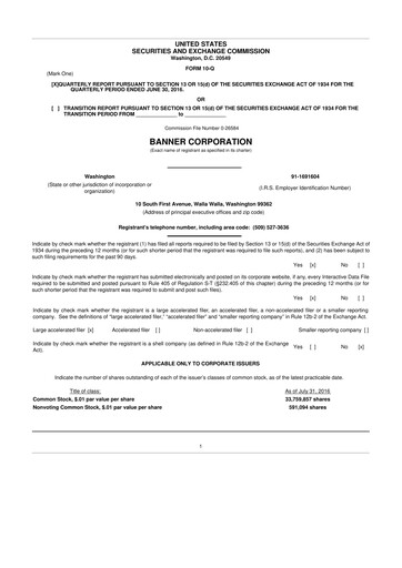 Thumbnail Banner Bank
 10-Q Quarterly Report FY2016 