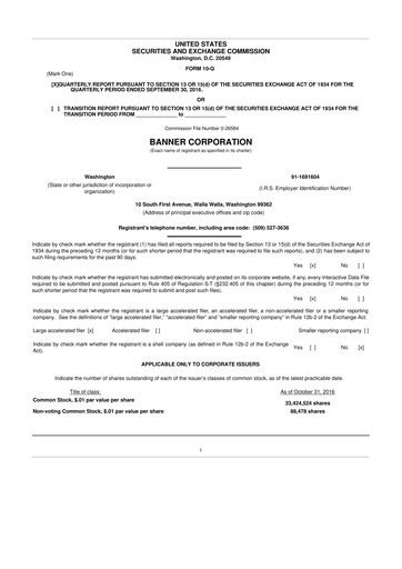 Thumbnail Banner Bank
 10-Q Quarterly Report FY2016 