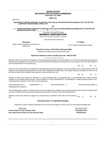Thumbnail Banner Bank
 10-Q Quarterly Report FY2017 