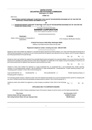 Thumbnail Banner Bank
 10-Q Quarterly Report FY2017 