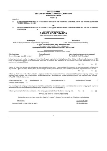 Thumbnail Banner Bank
 10-Q Quarterly Report FY2020 