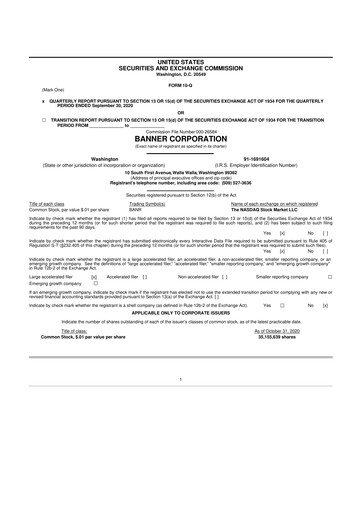 Thumbnail Banner Bank
 10-Q Quarterly Report FY2020 