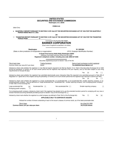 Thumbnail Banner Bank
 10-Q Quarterly Report FY2022 