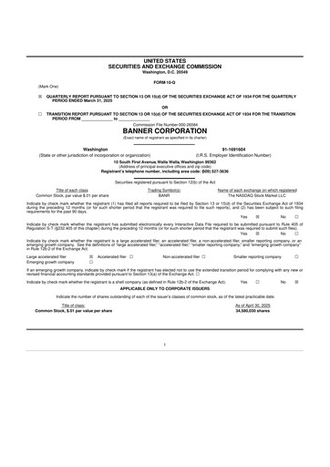 Thumbnail Banner Bank
 10-Q Quarterly Report FY2025 