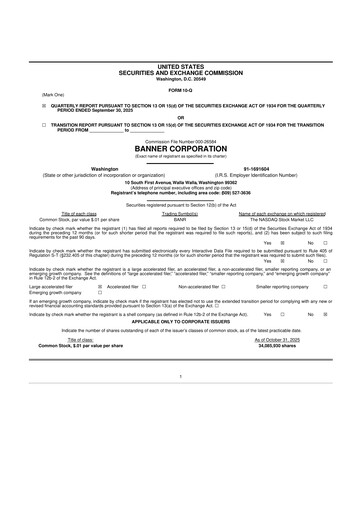 Thumbnail Banner Bank
 10-Q Quarterly Report FY2025 
