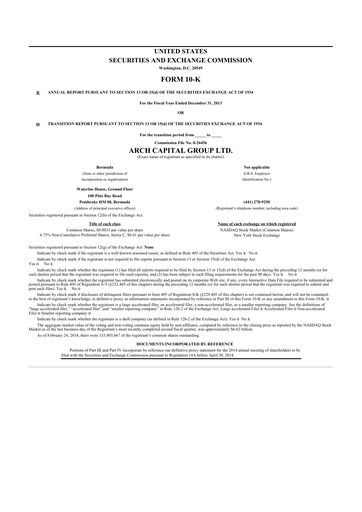 Miniature Arch Capital 10-K Rapport annuel 2013