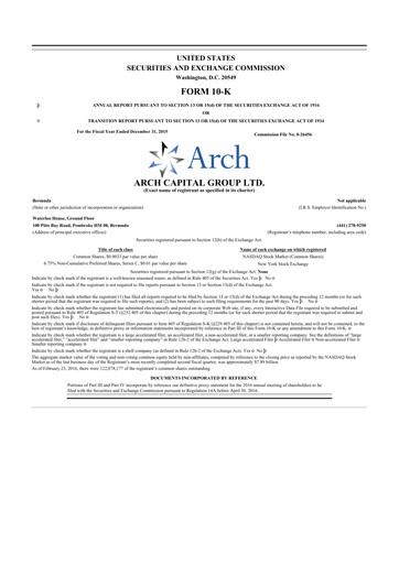 Miniature Arch Capital 10-K Rapport annuel 2015