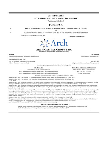 Miniature Arch Capital 10-K Rapport annuel 2016