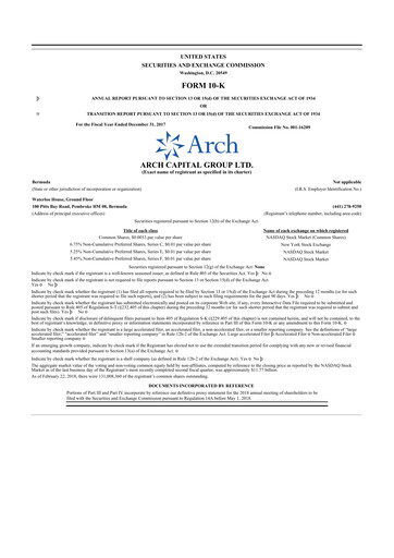 Miniature Arch Capital 10-K Rapport annuel 2017