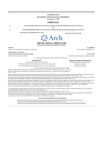 Miniature Arch Capital 10-K Rapport annuel 2018