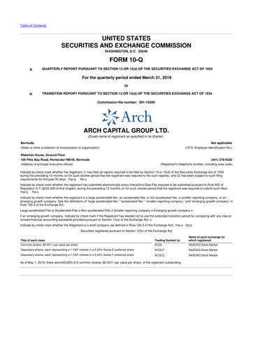 Thumbnail Arch Capital 10-Q Quarterly Report FY2019 