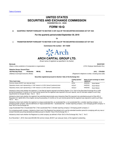 Vorschaubild Arch Capital 10-Q Quartalsbericht 2019 