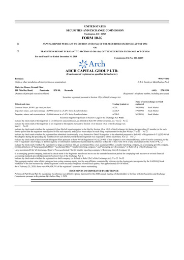 Miniature Arch Capital 10-K Rapport annuel 2019
