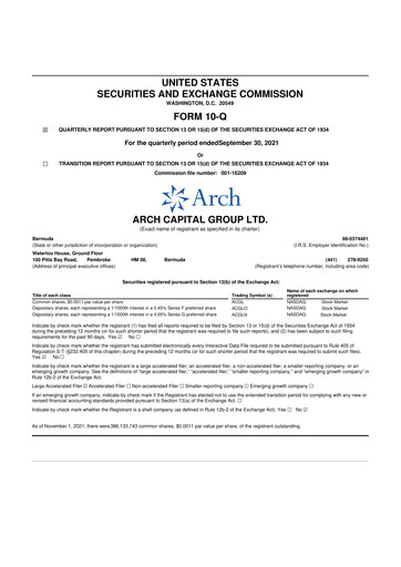 Vorschaubild Arch Capital 10-Q Quartalsbericht 2021 