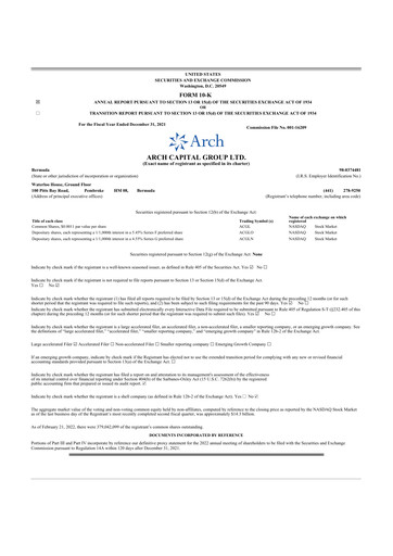Miniature Arch Capital 10-K Rapport annuel 2020