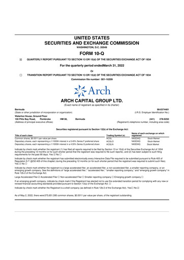 Vorschaubild Arch Capital 10-Q Quartalsbericht 2022 