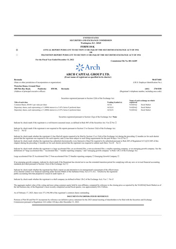 Miniature Arch Capital 10-K Rapport annuel 2022