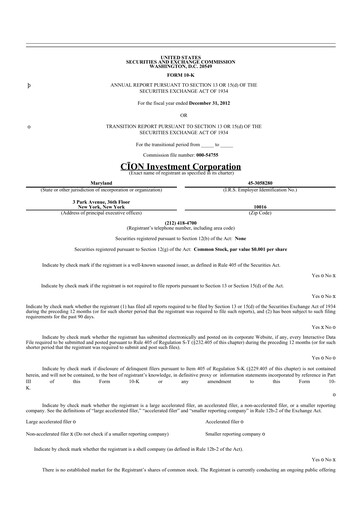 Miniature CION Investment Corporation 10-K Rapport annuel 