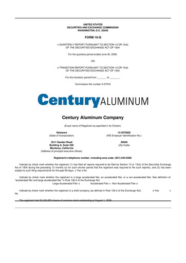 Miniature Century Aluminum
 10-Q Rapport trimestriel  