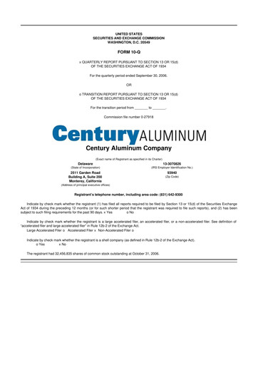 Miniature Century Aluminum
 10-Q Rapport trimestriel  