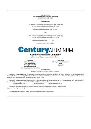 Miniature Century Aluminum
 10-Q Rapport trimestriel  